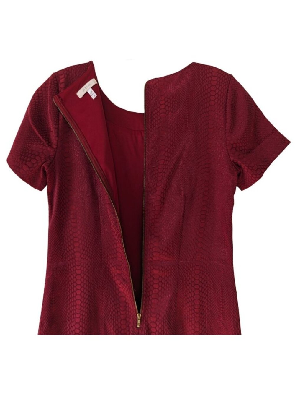 HALO short sleeve red snakeskin beaded neckline sheath career Dress size M - Picture 9 of 11